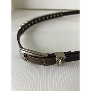 Albatross Black Leather Belt Antique Silver Studded Embossed Buckle 41" Long M‎